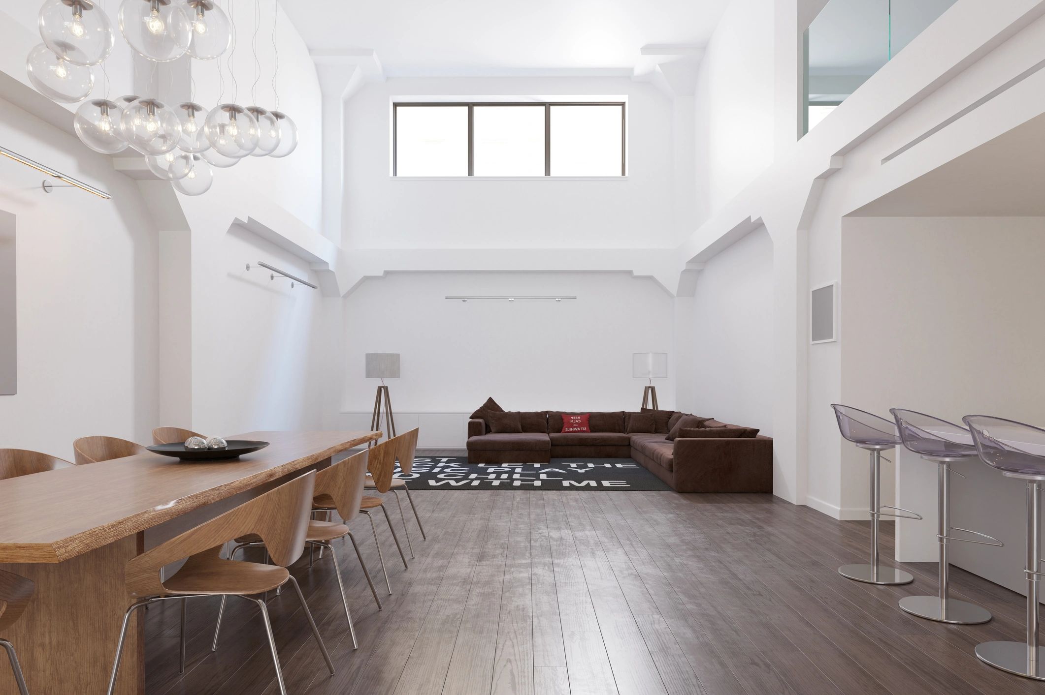 Open-plan living and dining area in a modern rental home